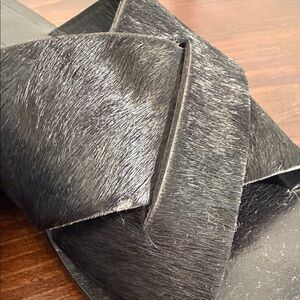 Country Road Black Calf Hair Slide Sandals Criss Cross Size 37